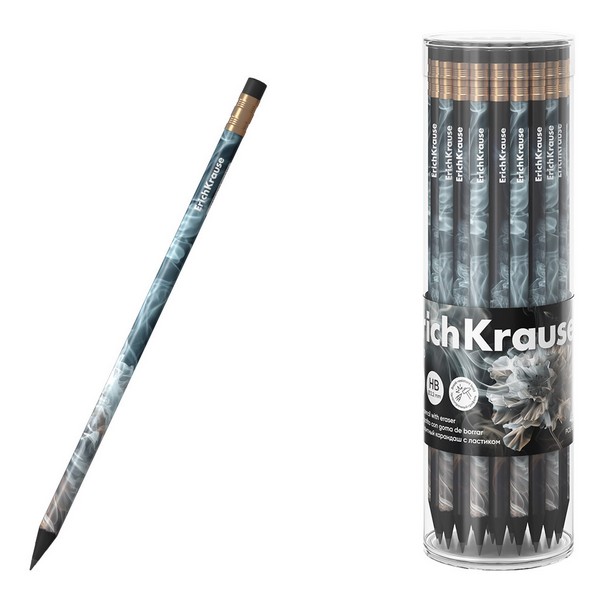 Карандаш ErichKrause Fluid НВ, чернографитный круглый, с ластиком 62766