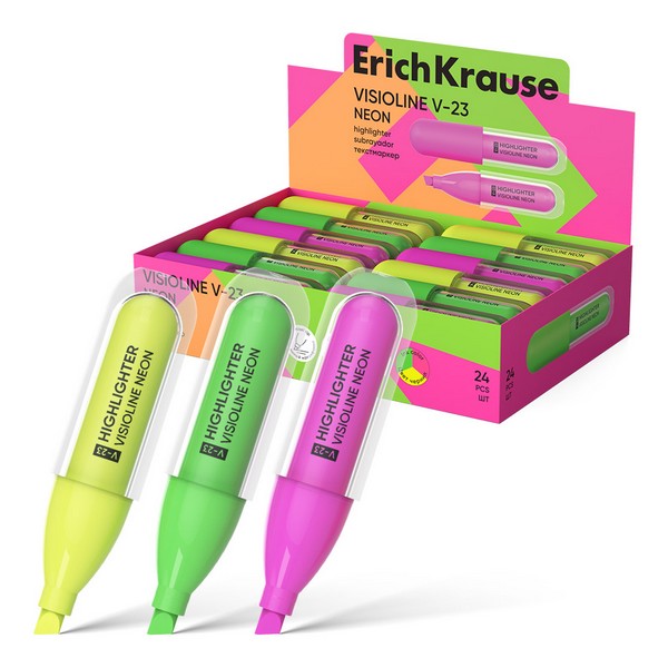 Текстовыделитель ErichKrause Visioline V-23 Neon, цвет чернил ассорти (в коробке-дисплее по 24 шт.) 63552