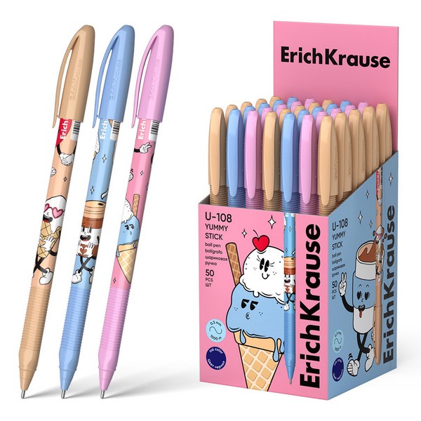 Ручка шариковая ErichKrause U-108 Stick Yummy 1.0, Ultra Glide Technology, цвет чернил синий 63106