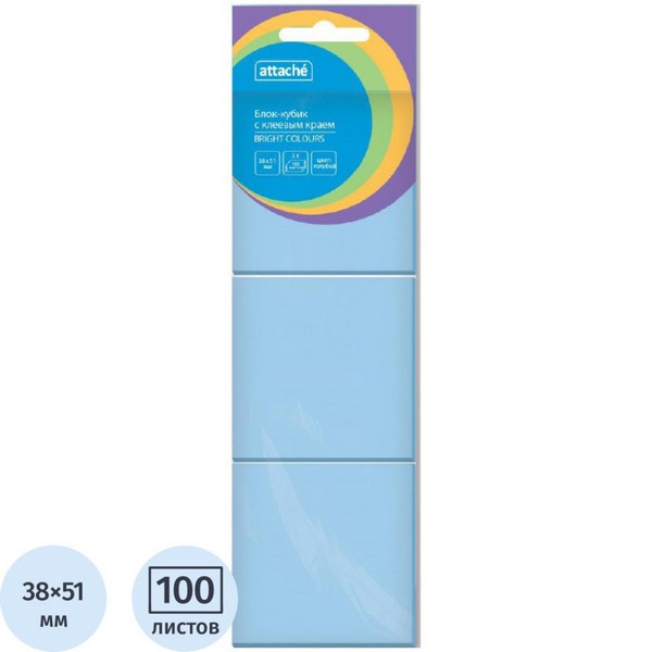 Бумага для заметок ATTACHE Bright colours с клеев.краем 38х51 голубой 100л. 3 шт/наб 1495378