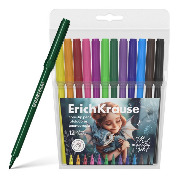 Фломастеры 12цв., "Magic Pet"  ErichKrause (в футляре с европодвесом 12 шт) 62987
