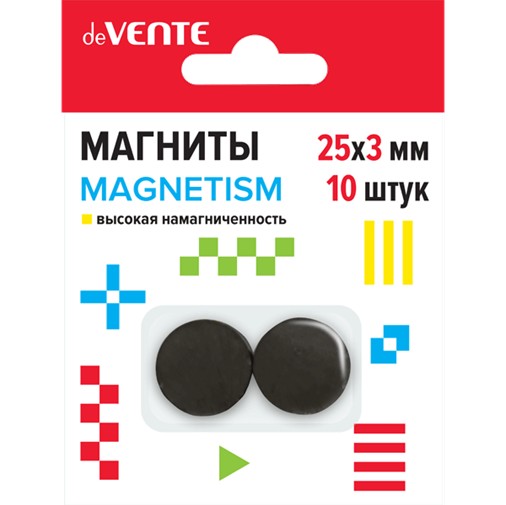 Магниты для рукоделия "deVENTE. MAGNETISM" 25x3 мм, 10 шт, ферритовые, чёрные, высокая намагниченность, в картонном блистере 8000403