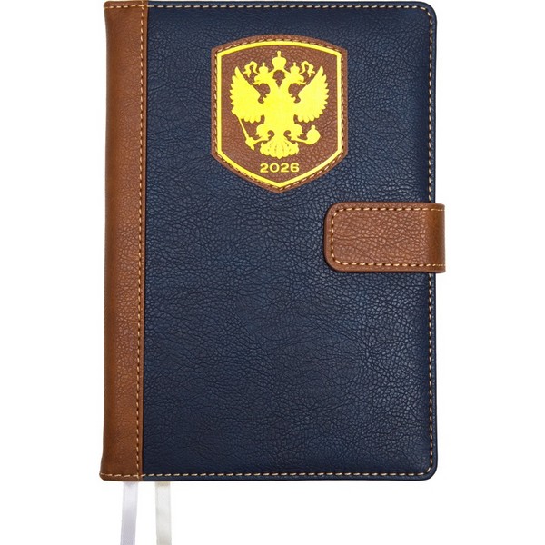 Ежедневник датированный 2026 "deVENTE. Blazon" A5 (145 ммx205 мм) 352 стр, кремовая бумага 70 г/м2, печать в 2 краски, твердая комбинированная обложка из искусственной кожи с поролоном, магнитная застежка, аппликация, тиснение фольгой, перфорация, закругленные уголки, 2 ляссе, в подарочной коробке,