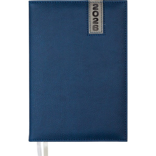 Ежедневник датированный 2026 "deVENTE. Vertical" A5 (145 ммx205 мм) 336 стр, белая бумага 70 г/м2, печать в 2 краски, твердая обложка из искусственной кожи с поролоном, отстрочка, термо тиснение, перфорация, 2 ляссе, в термоусадочной пленке, синий 2232600