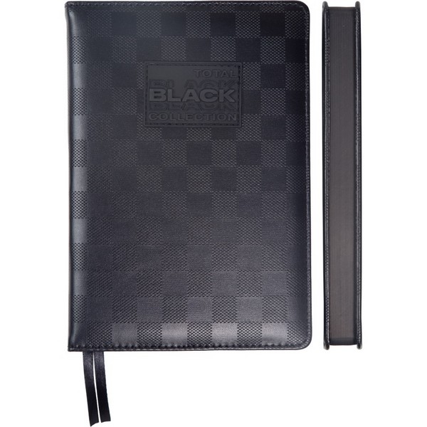 Ежедневник датированный 2026 "deVENTE. TOTAL BLACK" B6 (120 ммx170 мм) 336 стр, белая бумага 70 г/м2 с черным срезом, печать в 2 краски, твердая обложка из искусственной кожи с поролоном, отстрочка, аппликация rubber patсh, черный форзац, перфорация, закругленные уголки, 2 ляссе, в подарочной коробк