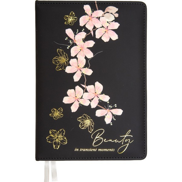 Ежедневник недатированный "deVENTE. Rebecca" A5 (145 ммx205 мм) 320 стр, белая бумага 70 г/м2, печать в 2 краски, твердая обложка из искусственной кожи с поролоном, светоотражающая печать, тиснение фольгой, отстрочка, черный форзац, перфорация, закругленные уголки, 2 ляссе, в термоусадочной пленке,