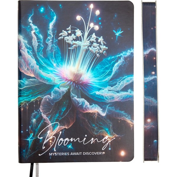 Ежедневник недатированный "deVENTE. Blooming" A5 (145 ммx205 мм) 320 стр, белая бумага 70 г/м2 с цветным срезом, печать в 2 краски, мягкая обложка из искусственной кожи, цветная печать, перфорация, закругленные уголки, 2 ляссе, в термоусадочной пленке, голубой цветок 2334622