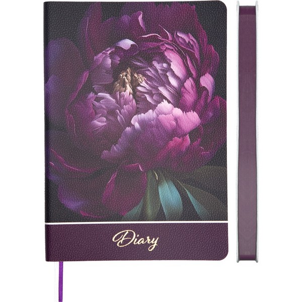 Ежедневник недатированный "deVENTE. Greta" A5 (145 ммx205 мм) 272 стр, белая бумага 70 г/м2 с фиолетовым срезом, печать в 2 краски, мягкая обложка из искусственной кожи, цветная печать, тиснение фольгой, перфорация, закругленные уголки, 2 ляссе, в термоусадочной пленке, фиолетовый с цветком 2234595