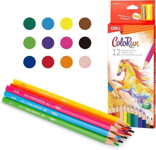 Карандаши 12цв. Deli ColoRun трехгран. дерево, коробка/европод. EC132-12