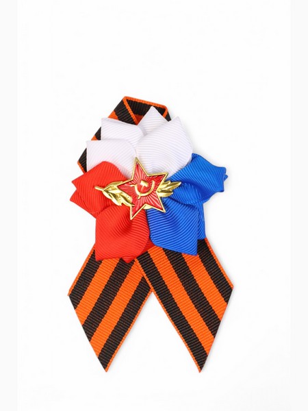 Брошь - георгиевская лента со значком "Красная звезда", цветок триколор 10787642 10787642   