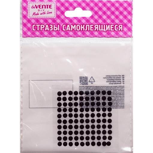 Стразы самоклеящиеся "deVENTE. DIY Dots" размер 4 мм, карточка 60x60 мм, черные, 100 шт в пластиковом пакете с блистерным подвесом 8002179