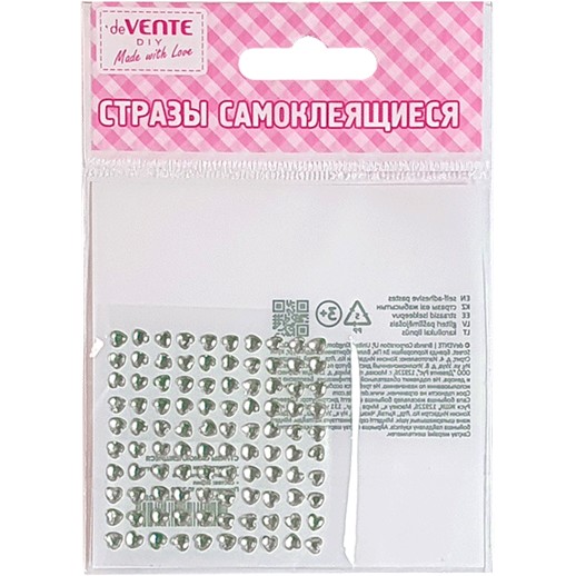 Стразы самоклеящиеся "deVENTE. DIY Heart" размер 4 мм, карточка 60x60 мм, белые, 100 шт в пластиковом пакете с блистерным подвесом 8002180