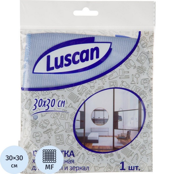 Салфетка хозяйственная Luscan из микрофиб д/стекол и зеркал 230г/м2 30х30см 31-4397