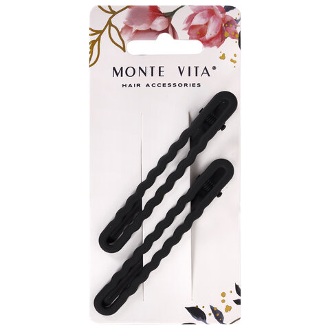 Заколки для волос НАБОР 2 шт., 8 см, зажим, soft touch, чёрный, MONTE VITA 457087