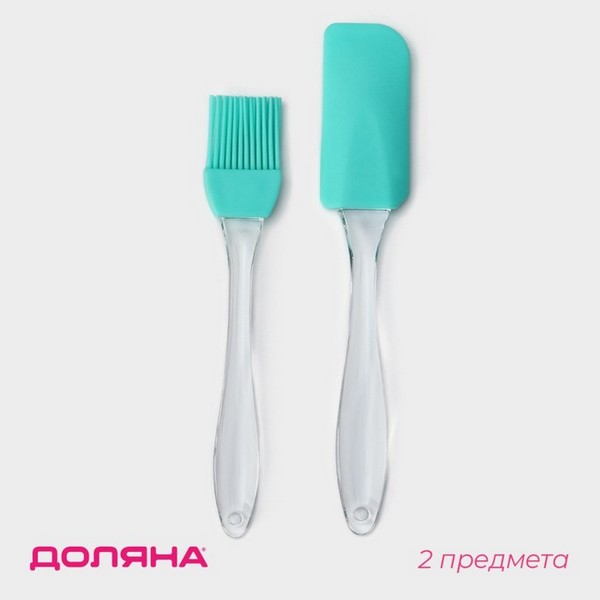 Набор для выпечки Доляна «Лёд», 2 предмета: лопатка 18.5 см, кисть 16.5 см, бирюзовый 557651