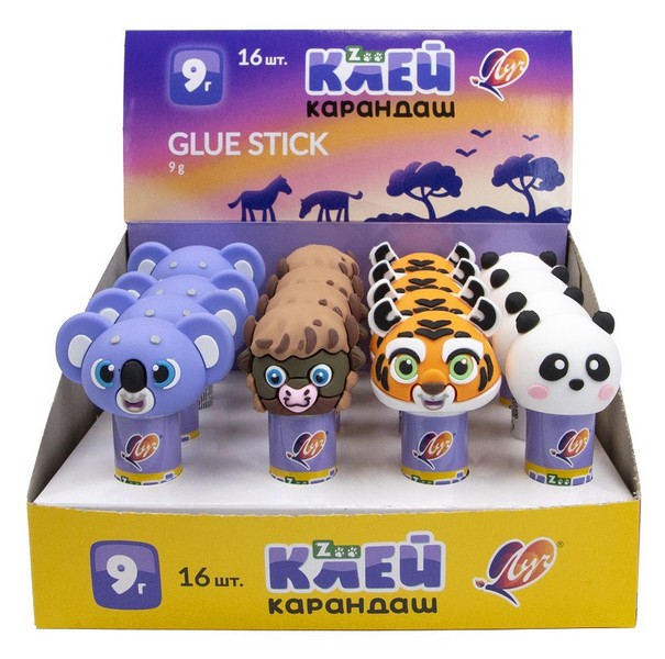 Клеящий карандаш 9гр. Луч  "ZOO" с фигурной крышкой  34C 2258-08