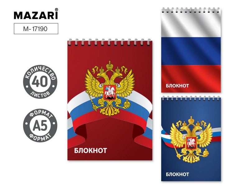 Блокнот фА5, 40 л., обложка картон, блок офсет, клетка, на спирали, ассорти 3 дизайна M-17190
