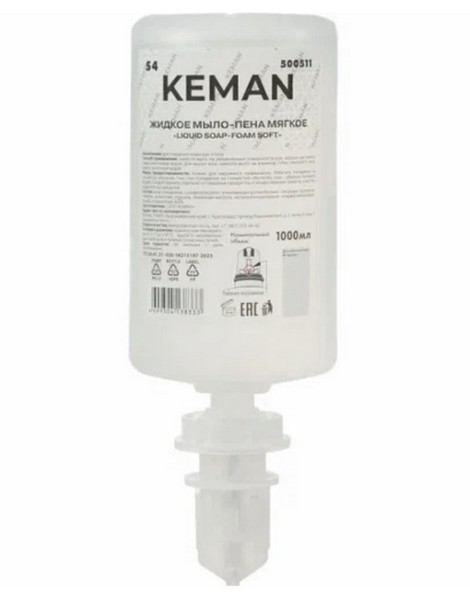 Мыло-пена мягкое без запаха бесцветное KEMAN, 1000 мл, S4 18-1638