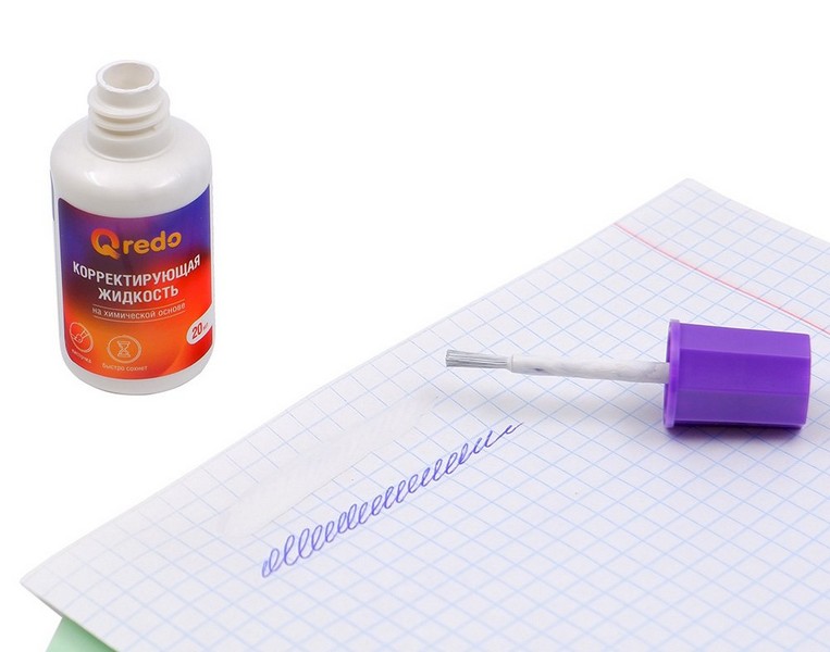 Корректирующая жидкость 20мл QREDO на химической основе, с кистью (12) 069002200 (15-2184)