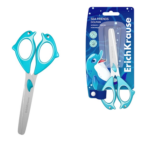 Ножницы ErichKrause Sea Friends Dolphin, 13.5 см (в блистере по 1 шт.) 60868