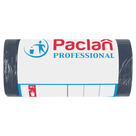 Пакеты для мусора 35 л, черные, в рулоне 50 шт., ПНД, 6,2 мкм, 50х60 см, PACLAN "Professional", 40303 604077