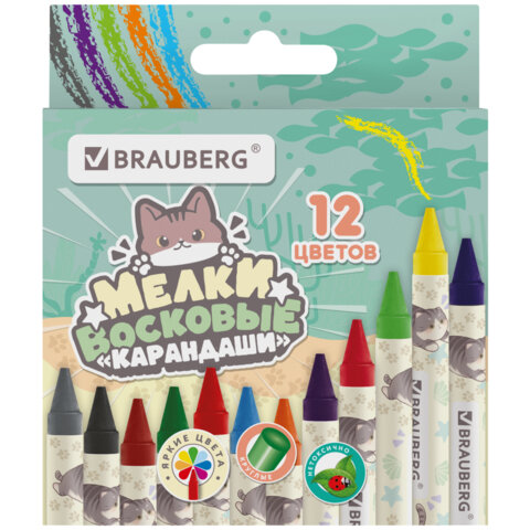 Восковые мелки BRAUBERG "МИЛЫЕ КОТЫ", НАБОР 12 цветов 273229
