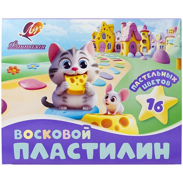 Луч Пластилин 16цв. 240гр, "Фантазия" мягкий, восковой, пастельные цвета, в картонной коробке, Луч 35С 2291-08