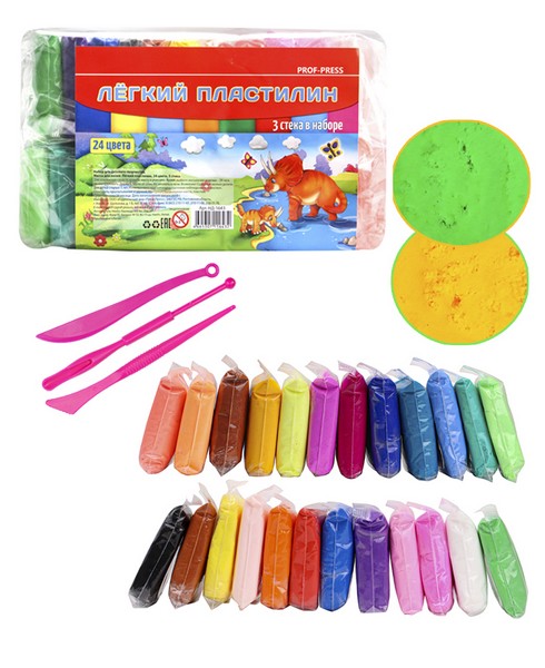 Масса для лепки. Лёгкий (воздушный) пластилин, 24 цв, 3 стека. Арт. НД-1643 НД-1643