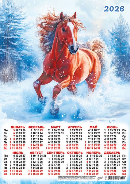 Календарь настенный листовой 2026 г. "Символ года. Снежный скакун (акварель)" фА3 ПМ-26-064