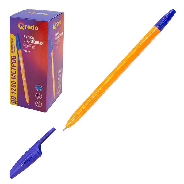 Ручка шариковая Qredo 734-O, 0,7 мм., синяя, оранжевый корпус 15-7291
