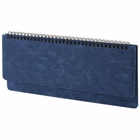 Планинг настольный недатированный (305x140 мм) BRAUBERG "Status", под кожу, 60 л., темно-синий 113373