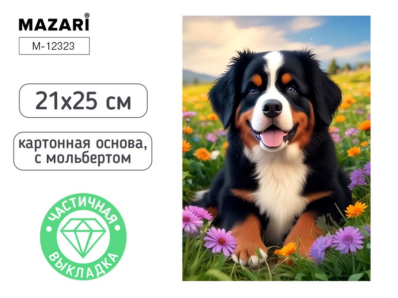 Алмазная мозаика с мольбертом ЩЕНОК, 21х25см, 1 дизайн, частичная выкладка, ОПП-упаковка. M-12323