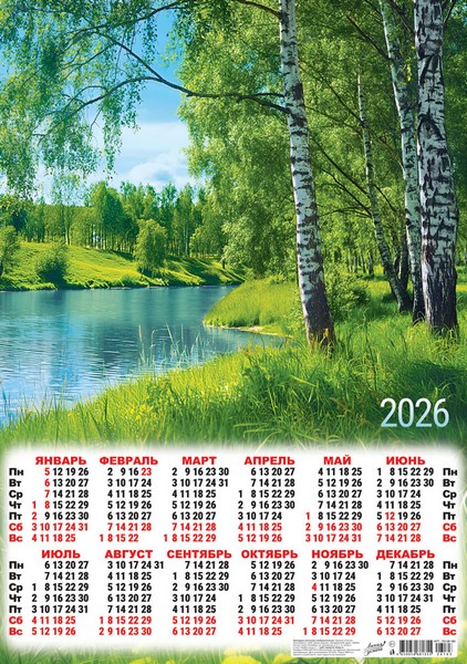 Календарь настенный листовой 2026 г. "Природа. Берёзки у озера" фА2 ПО-26-163