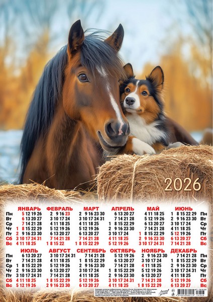 Календарь настенный листовой 2026 г. "Символ года. Верные друзья (фото)" фА3 ПМ-26-046