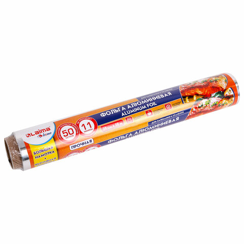 Фольга пищевая алюминиевая прочная, 29 см х 50 м, толщина 11 мкм, LAIMA 607804