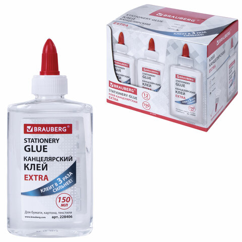 Клей канцелярский EXTRA BRAUBERG, 150 мл, с дозатором 228406