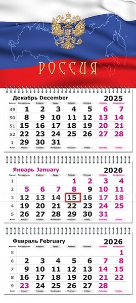 Календарь настенный квартальный 2026г. "Госсимволика 2" 3-х блочный на 3-х гребнях , белая подложка 13с14-162/1578137