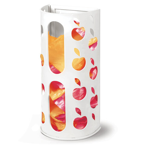 Держатель контейнер корзина APPLE для пакетов, мешков, бахил, 37,5х16х13 см, белый, LAIMA 608368