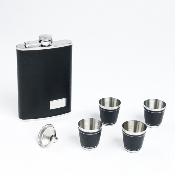 Подарочный набор "Классика" 6 в 1: фляжка 270 мл, воронка, 4 рюмки, чёрный, 17 х 23 см 118320 118320
