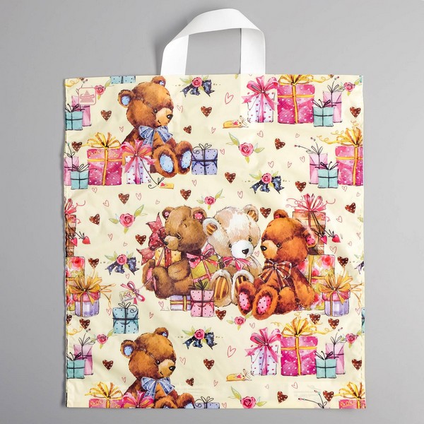 Пакет "Мишки с подарками", полиэтиленовый с петлевой ручкой, 42х38 см, 33 мкм   2143683 2143683    