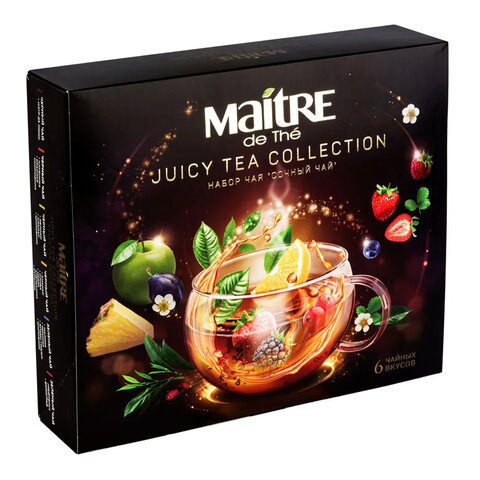 Чай MAITRE "Сочный чай", ассорти 6 вкусов, НАБОР 30 пакетиков по 2 г 624003