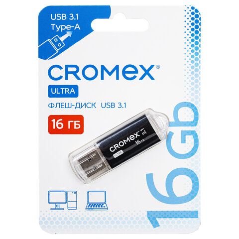 Флеш-диск 16 GB, CROMEX (КРОМЕКС) Ultra USB 3.1, металлический корпус 514162