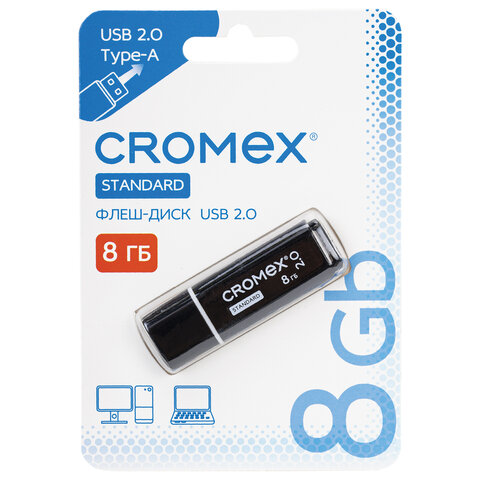 Флеш-диск 8 GB, CROMEX (КРОМЕКС) Standard USB 2.0, черный 514157