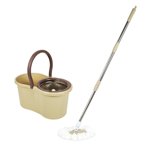 Швабра с отжимом и ведром 7л/5л, отжим центрифуга / рукоятка, 2 круглые насадки 607488