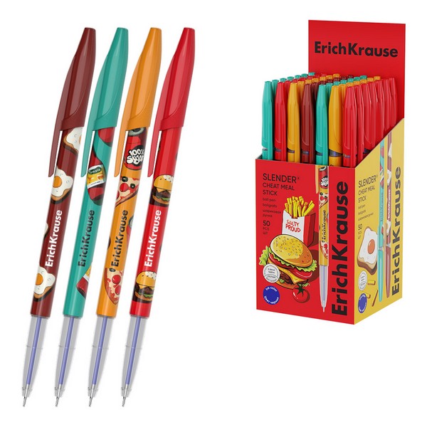 Ручка шариковая ErichKrause Slender® Stick Cheat Meal 0.7, Super Glide Technology, цвет чернил синий (в коробке по 50 шт.) 65368