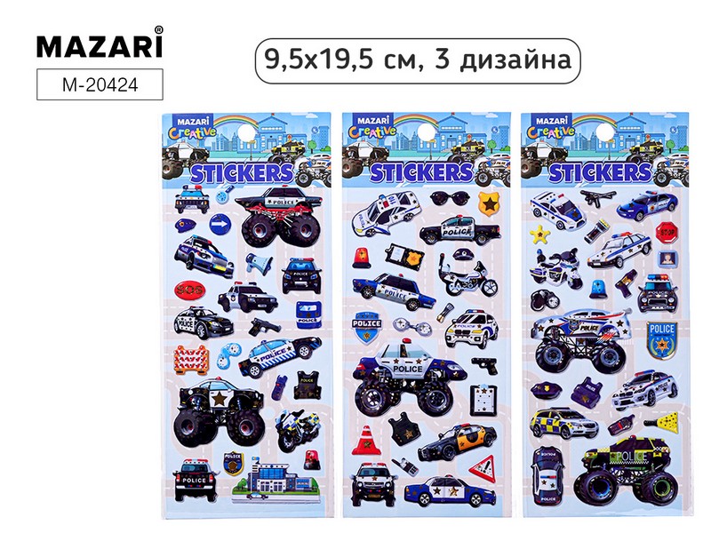 Наклейки декоративные ПОЛИЦИЯ, 9.5*19.5 см, 3 дизайна, ОПП-упаковка M-20424