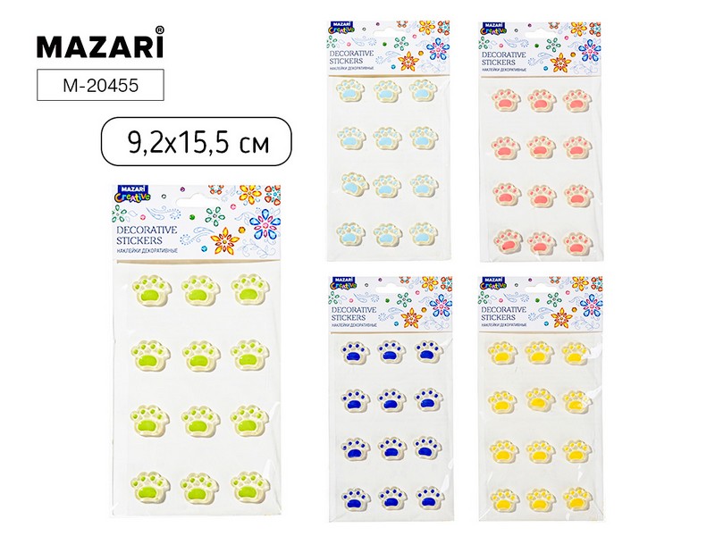 Наклейки декоративные ЛАПКИ, 9.2*15,5 см, 5 дизайнов, ОПП-упаковка M-20455