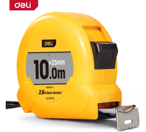 Рулетка Deli DL281025 10м*25мм, метрическая, клипса, ремешок 166269