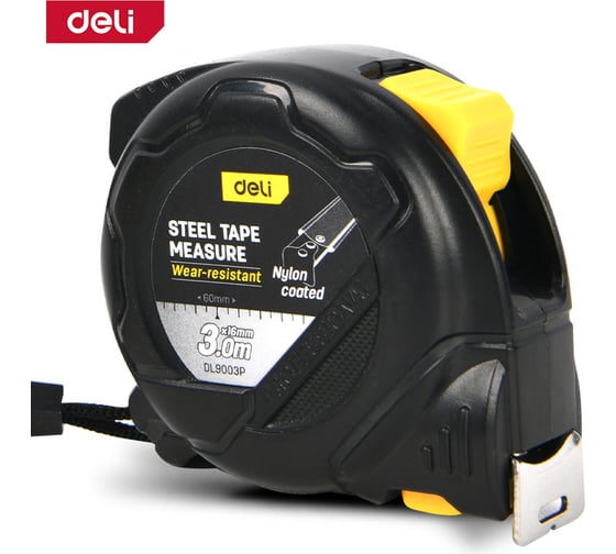Рулетка Deli DL9003P 3м*16мм, метрическая, с двойным фиксатором 178663