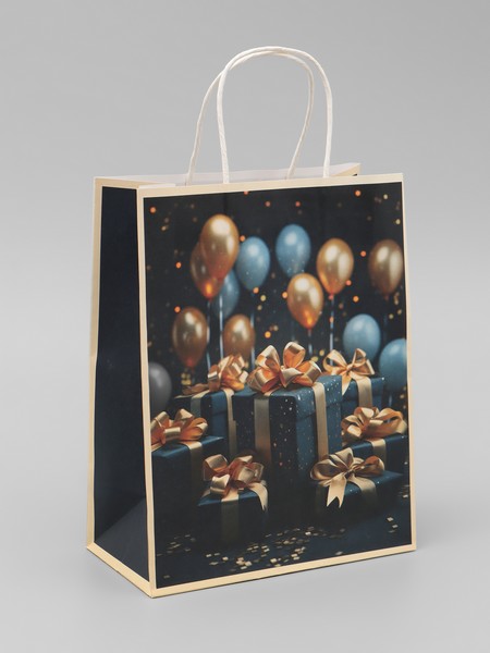 Пакет подарочный крафтовый "Подарки с золотым бантом" 27 х 22 х 11 см, 120 г/м?   10423905 10423905   